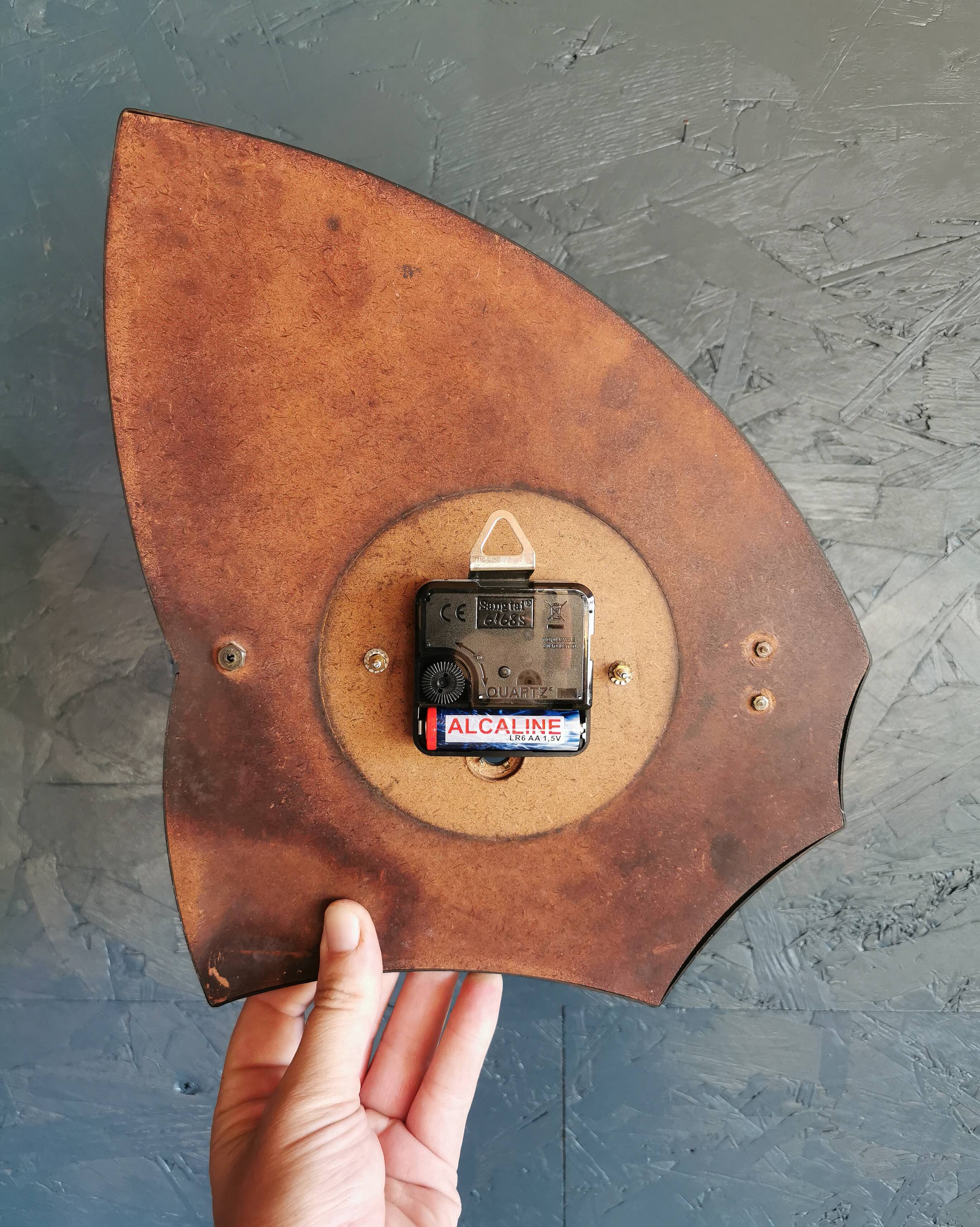 Vintage formica clock silent asymmetrical wall pendulum "BC Paris white red"