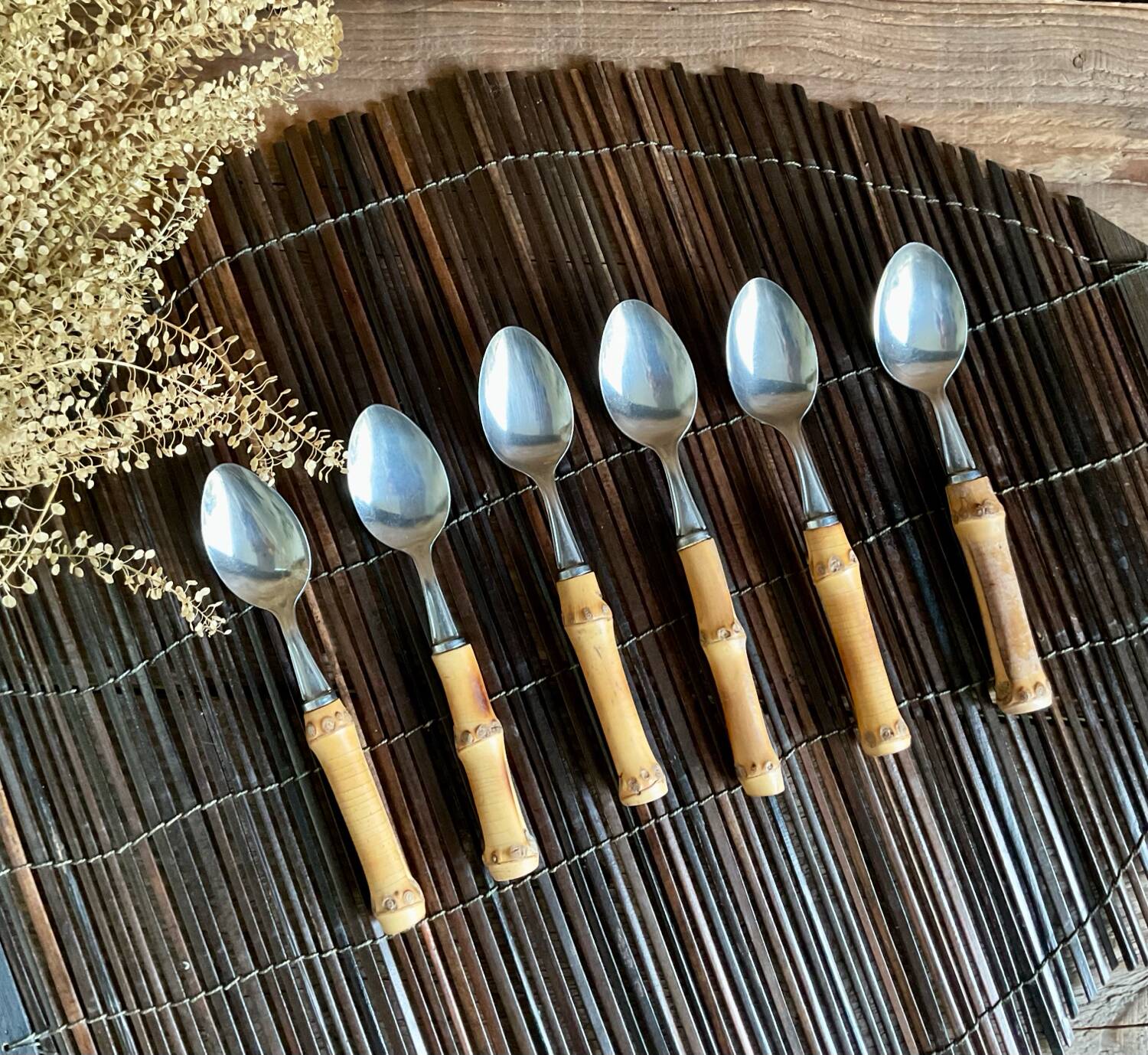 6 small vintage bamboo spoons