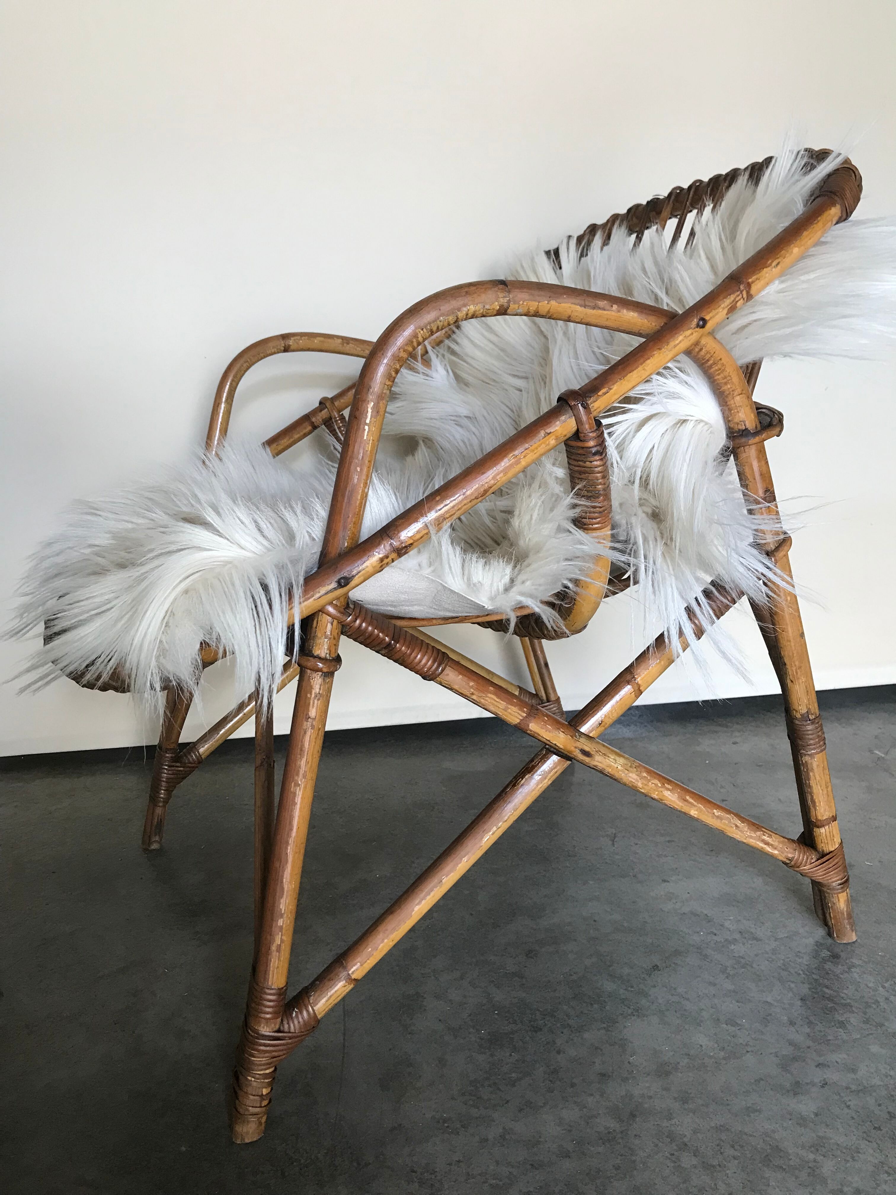Rattan armchair vintage shell adult 1960