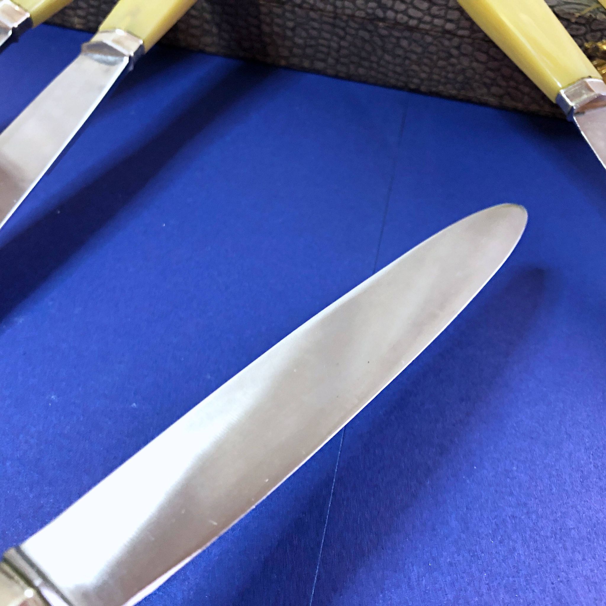 Coffret de 6 couteaux de table manche bakélite France début XXe