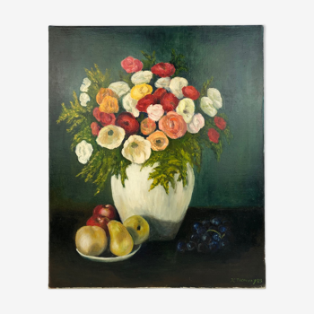 Tableau bouquet de fleurs" Fleurs et fruits" XXème