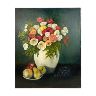Table bouquet of flowers" Flowers and fruits" XXth