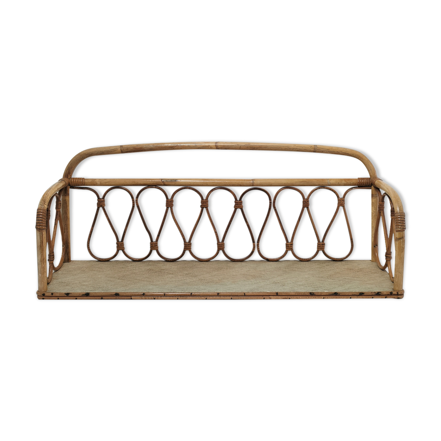 Étagère en bambou courbé et rotin vintage