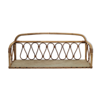 Shelf in curved bamboo and vintage rattan