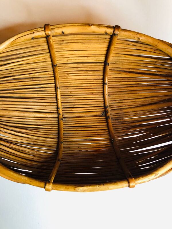 Grand panier osier Rotin design 1950