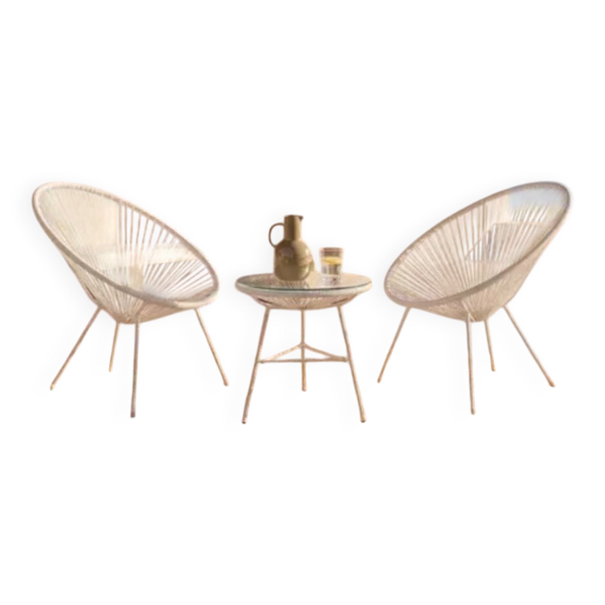 Set of 2 Armchairs + Glass Top Table