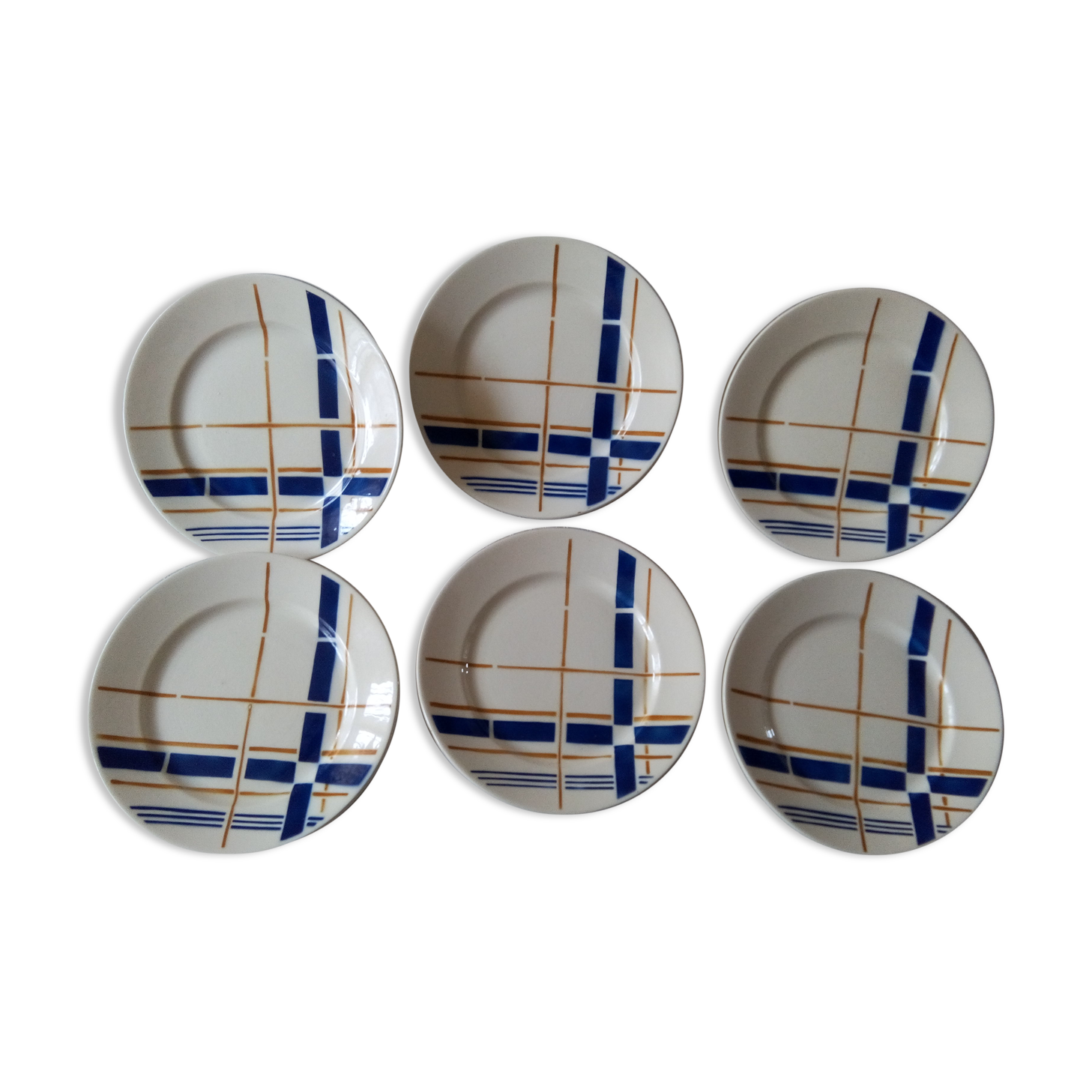 6 dessert plates Faience Badonviller Décor Biarritz