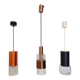three vintage pendant lamps, copper, aluminum and glass.