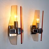 Pair of Veca Rose wall lamps, Murano glass, Italy, 1960