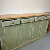 Antique green patinated grand buffet – 4 doors & 4 drawers – Wooden top