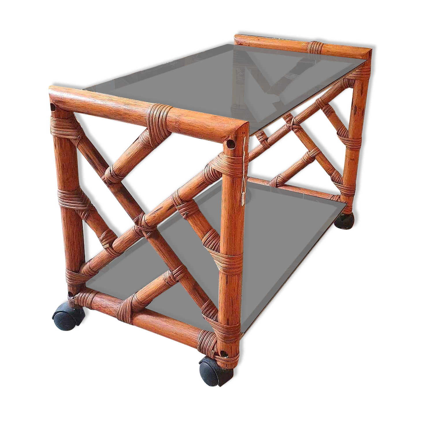 Bamboo coffee table on casters
