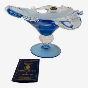 Coupe en cristal blanc et bleu Murano avec certificat d'authenticité