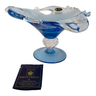Coupe en cristal blanc et bleu Murano avec certificat d'authenticité