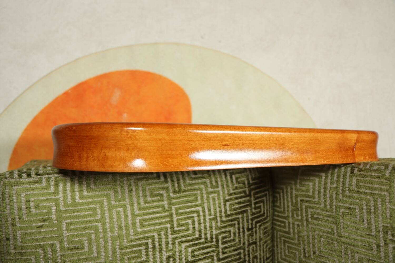 Art Deco armchair in green geometric jacquard by Kropacek Kozelek 1950