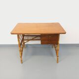 Vintage Louis Sognot desk in rattan and wood from the 1960s