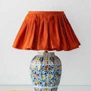 Polychrome Dutch Delft Table Lamp, Tichelaar Makkum, with New Loose Pleat Silk Shade