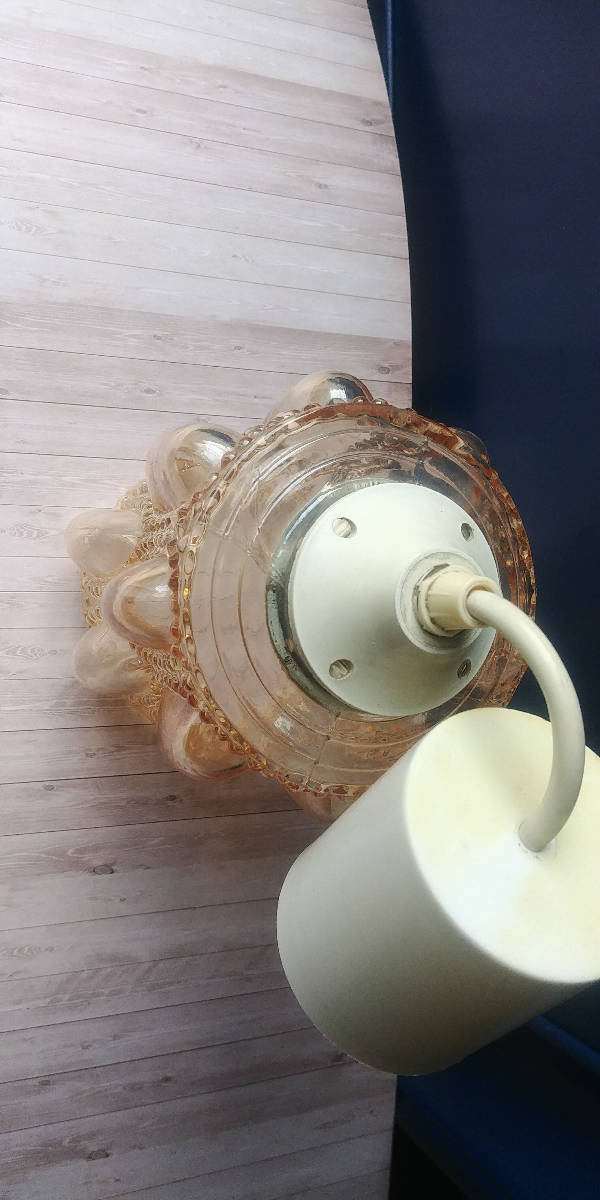 Suspension bulles en verre ambré irisé vintage années 70 forme tube