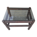 Table d'appoint vintage bambou verre fumé