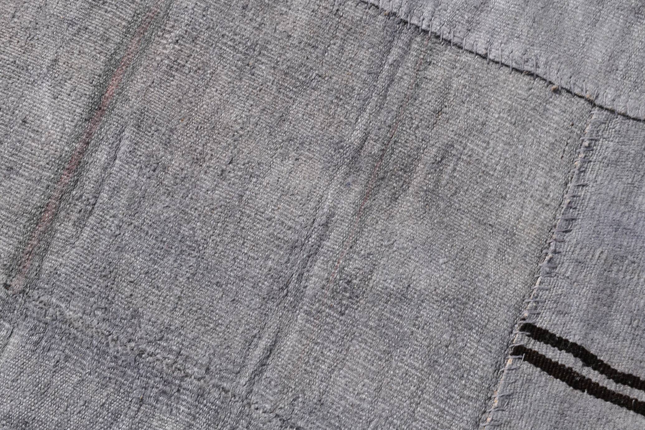 7x10 Vintage Gray & Black Modern Kilim Rug, 213x308Cm
