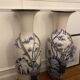 Set of two very large white and blue ceramic vases.