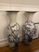 Set of two very large white and blue ceramic vases.