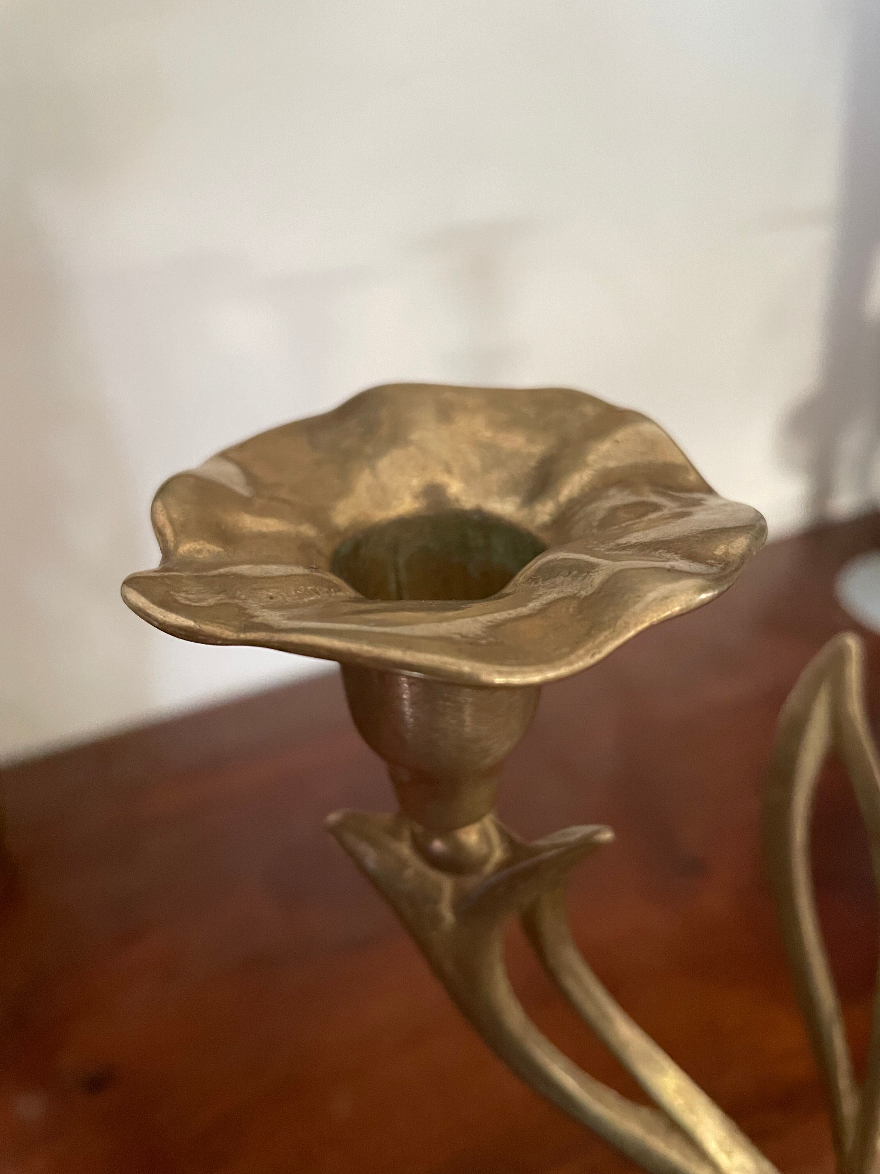 Brass flower candlestick