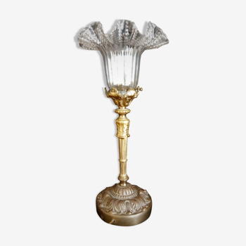 Lampe de bureau en bronze style Napoléon III, tulipe en cristal, fin XIXième