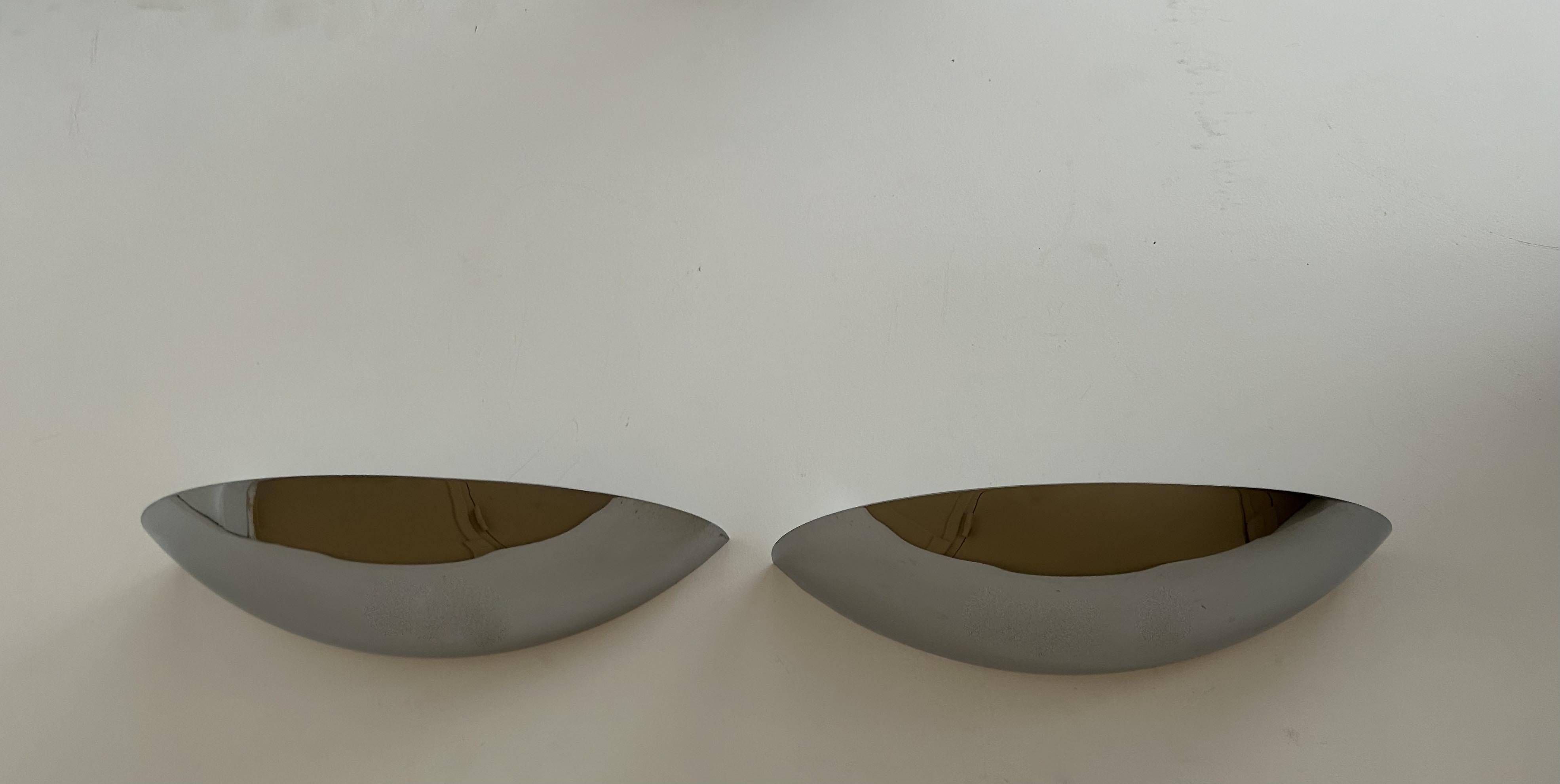 Pair of vintage wall lamp half moon, chrome, France 1970