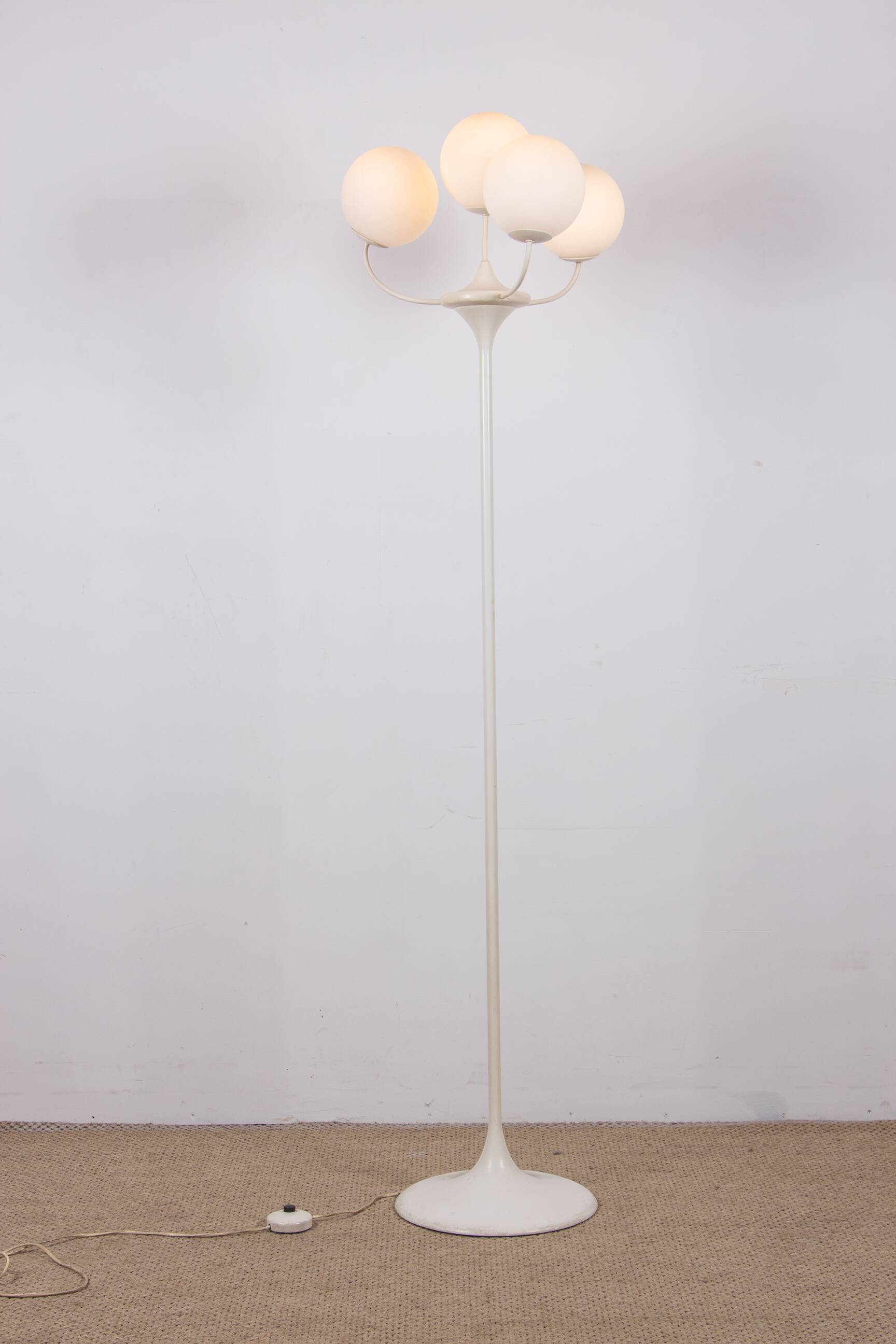 Large floor lamp, 4 branches finished with opalines, by Eva Renée Nele for Temde Leuchten 1960