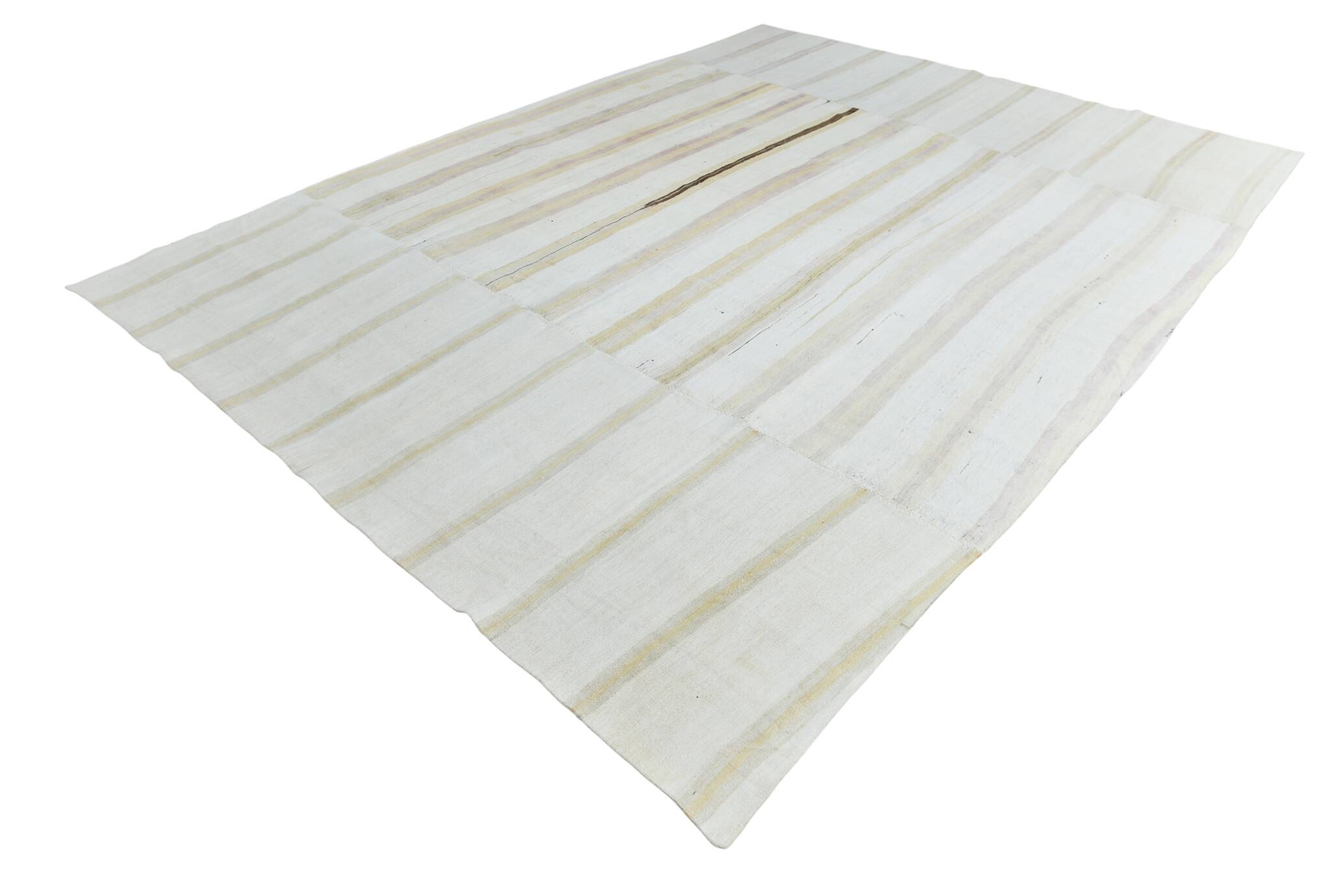 9x12 White & Cream Modern Striped Kilim Rug, 268c358Cm