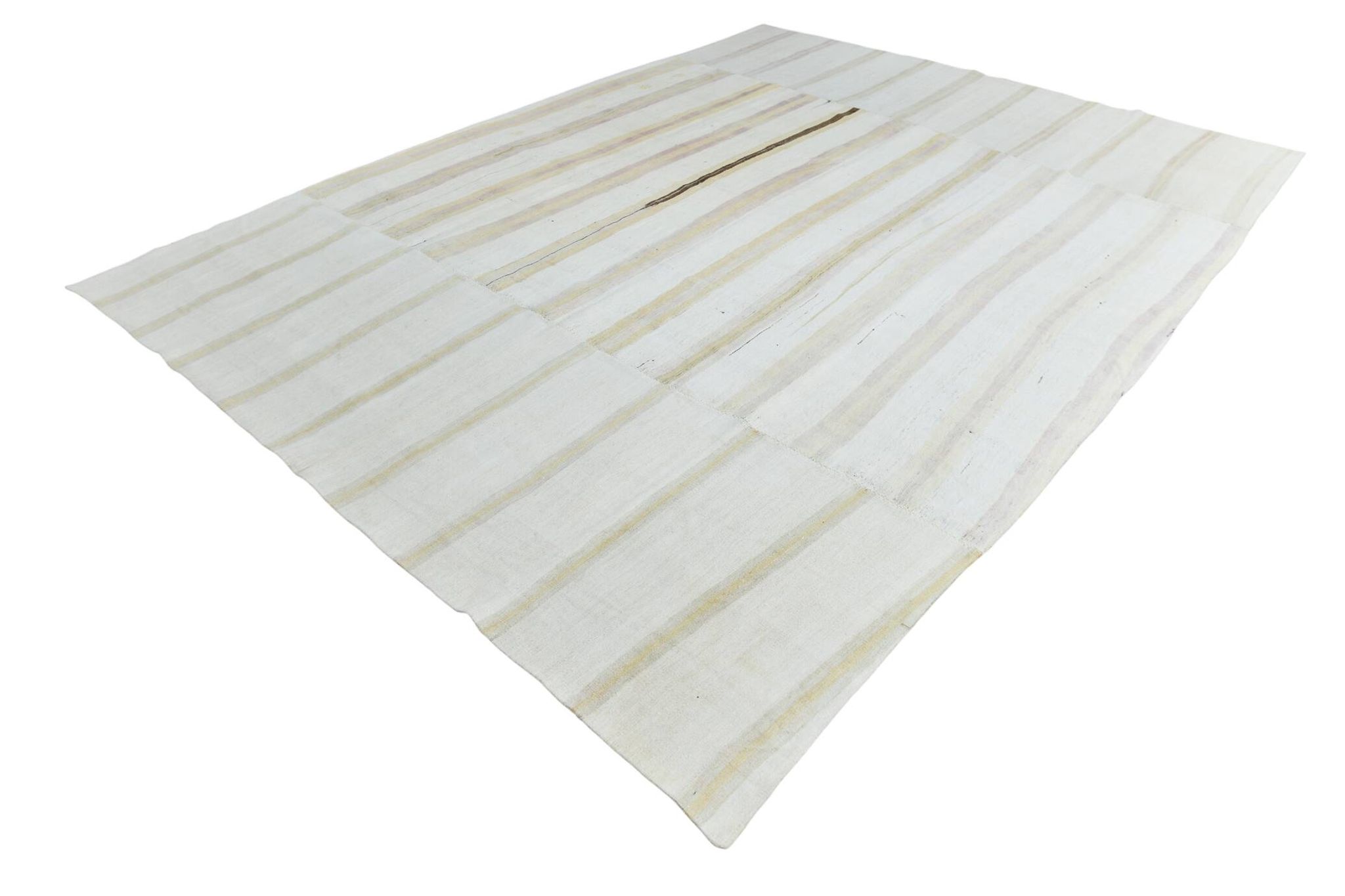 9x12 White & Cream Modern Striped Kilim Rug, 268c358Cm