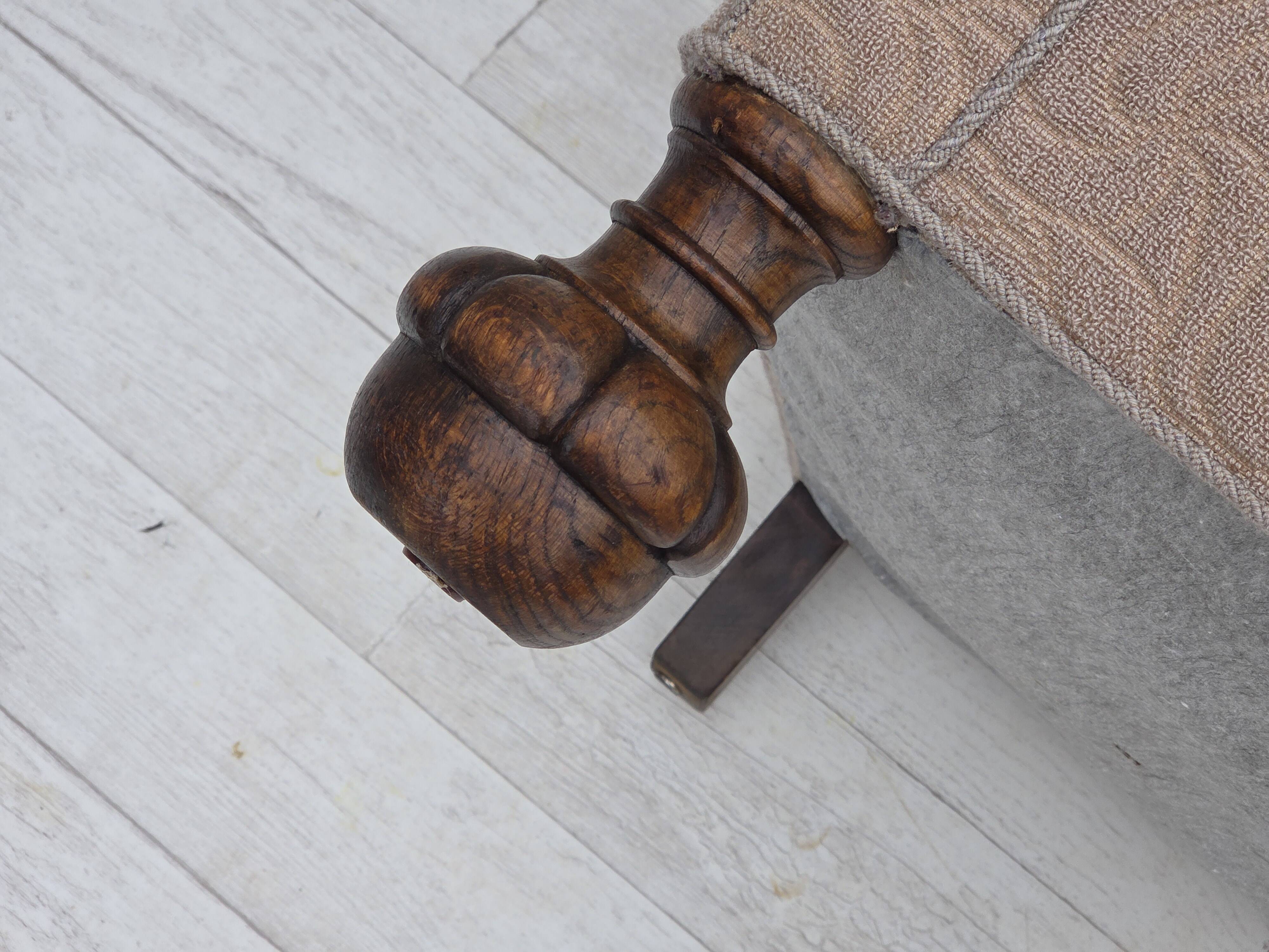 1950s, Danish artdeco armchair, furniture wool, oak wood legs.