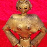 Pair of gilded beaten iron sculpture lamps attributed to Gilbert Poillerat