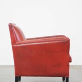 Fauteuil peint en rouge en cuir de mouton