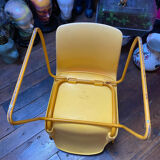 Duo of vintage Grofilex child kindergarten chairs yellow plastic