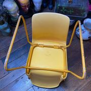 Duo of vintage Grofilex child kindergarten chairs yellow plastic