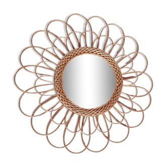 Miroir soleil en rotin osier vintage diam 56 cm