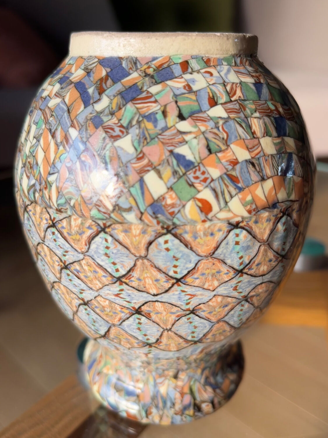 Small Vallauris vase in mosaic clay signed Gerbino