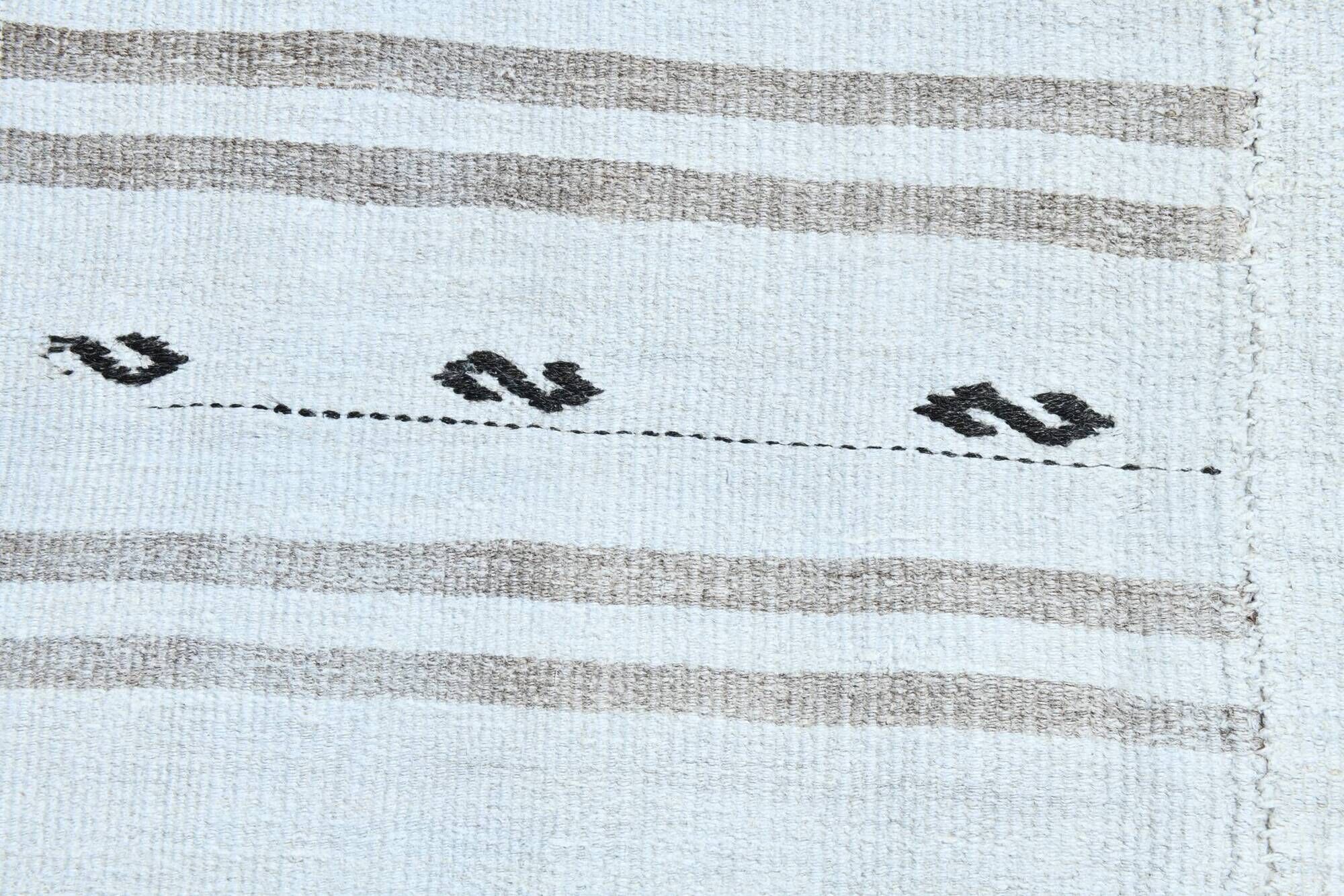 Turkish Vintage Minimalit Striped Kilim Rug, Handmade Oushak Wool Carpet