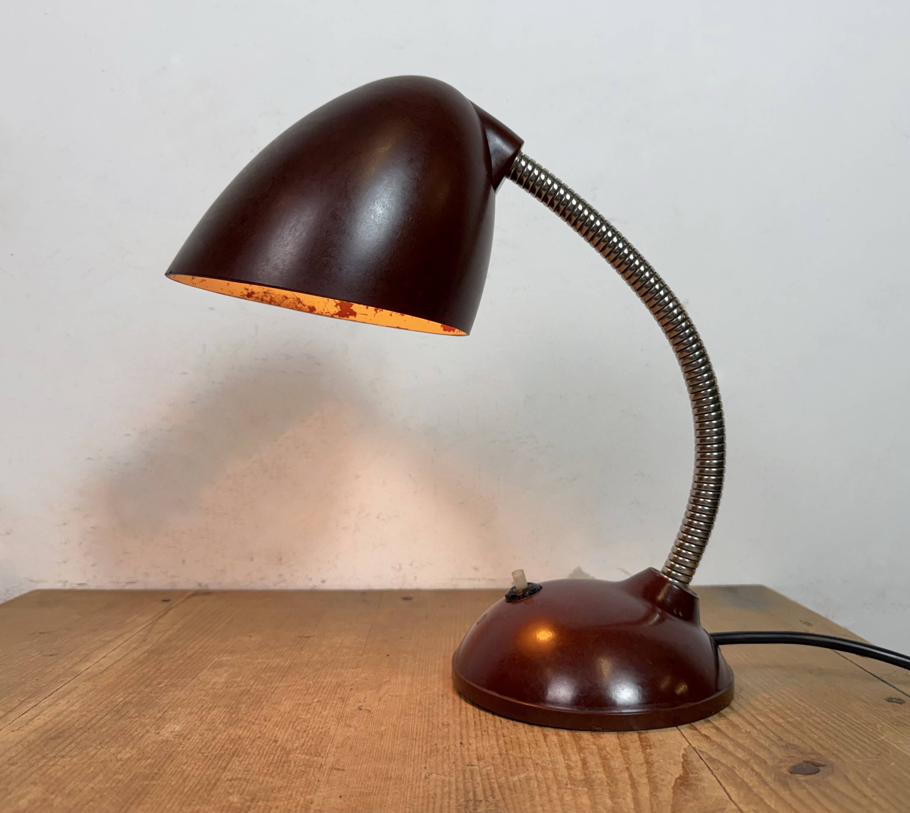 Vintage Brown Bakelite Gooseneck Table Lamp, 1950s