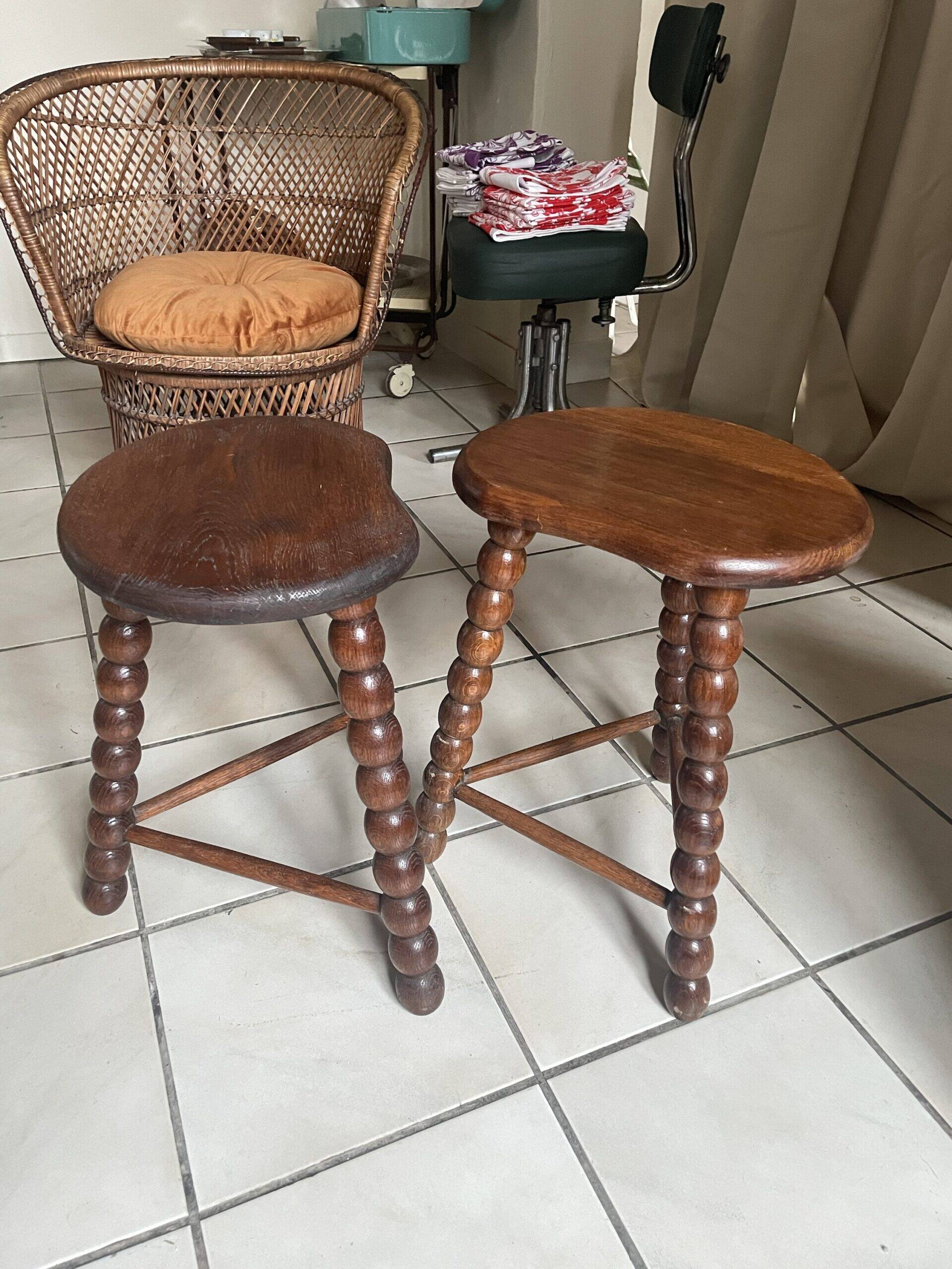 Pair of solid oak milking stools