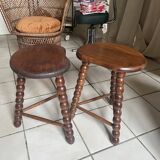 Pair of solid oak milking stools