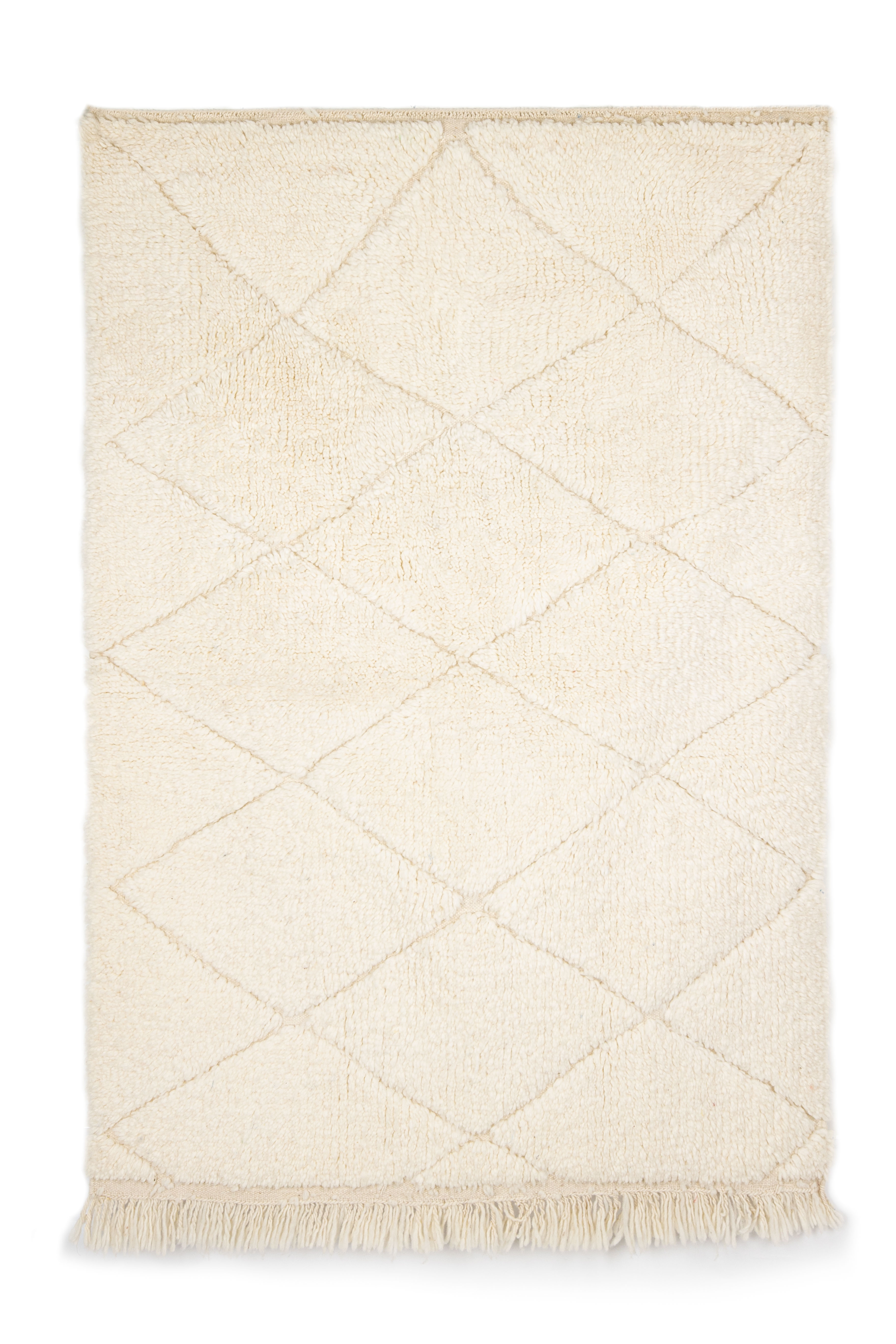 Berber carpet beni ourain ecru with diamonds in relief 160 x 110 cm