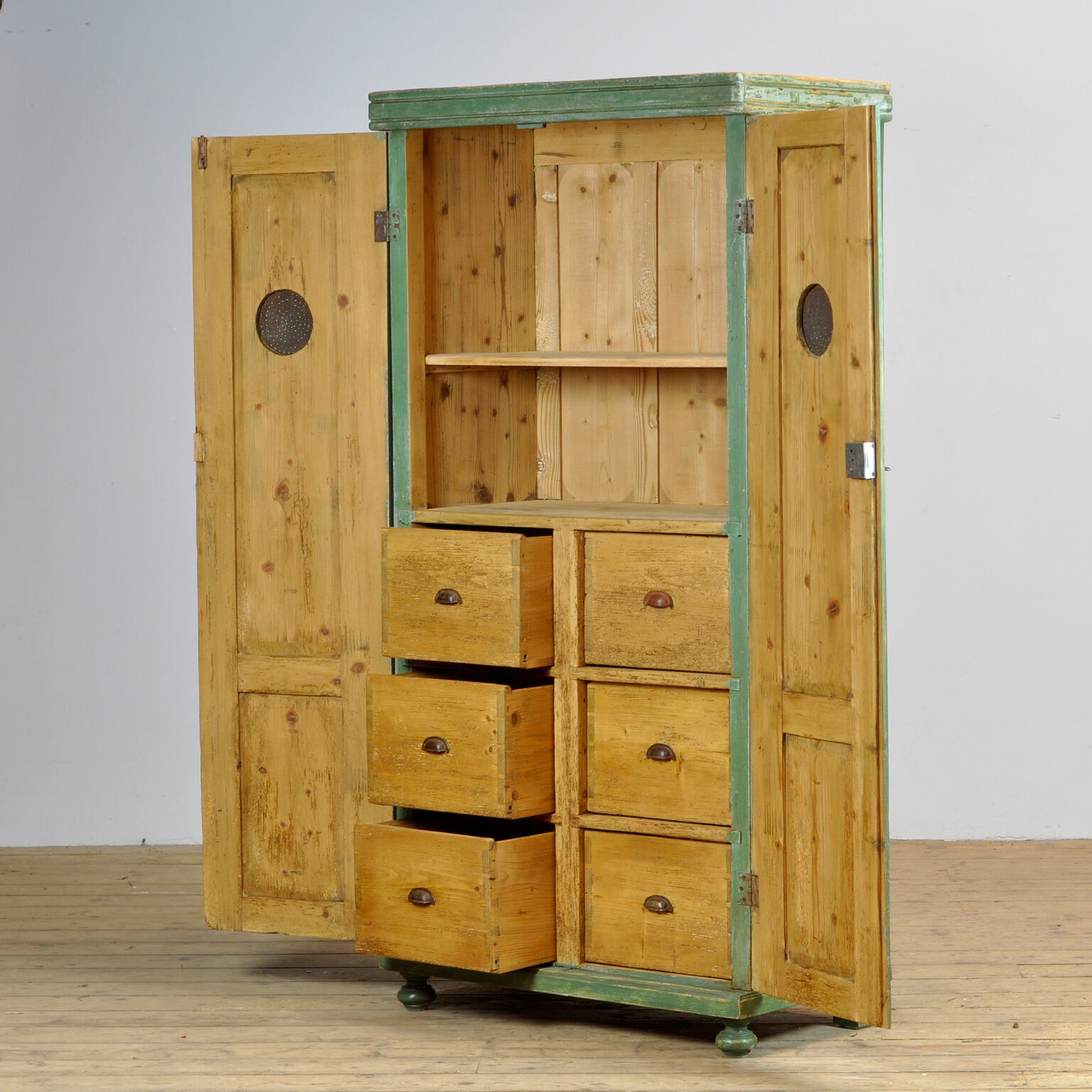 Pine Kitchen Cabinet With 6 Drawers, 1930's