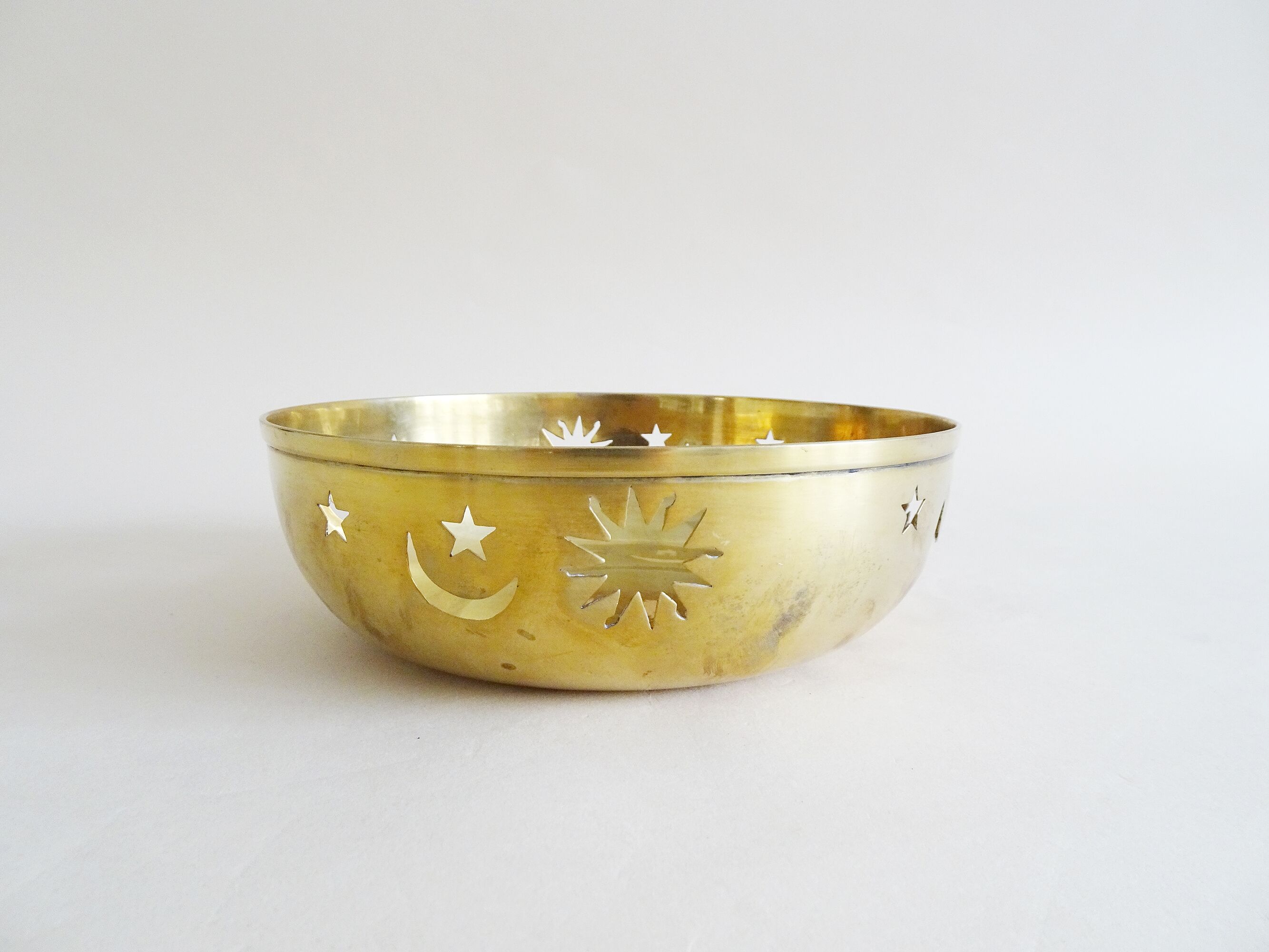 Sun, moon and stars brass bowl