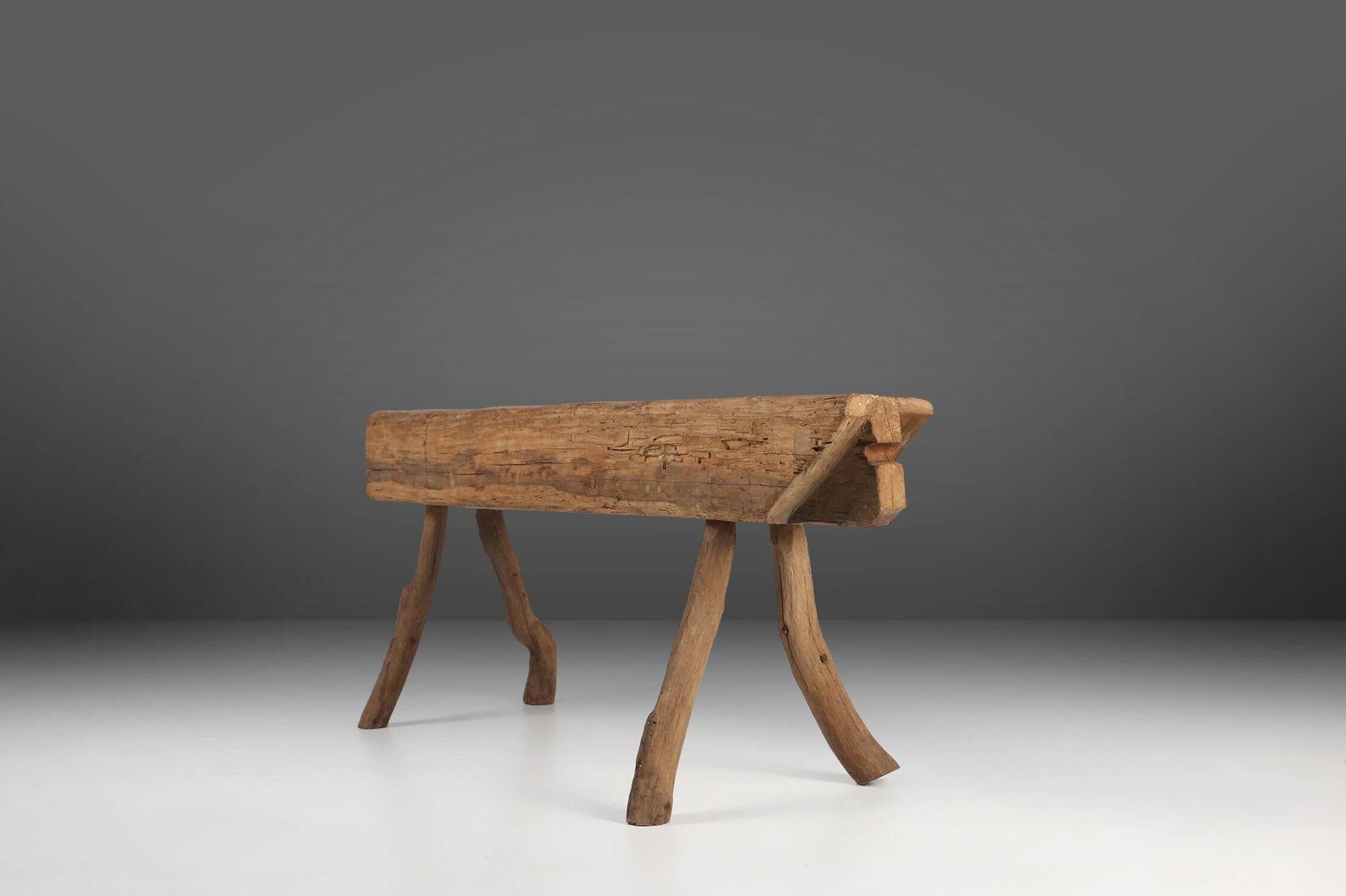 Rustic Tree Trunk Bench, France 1850s