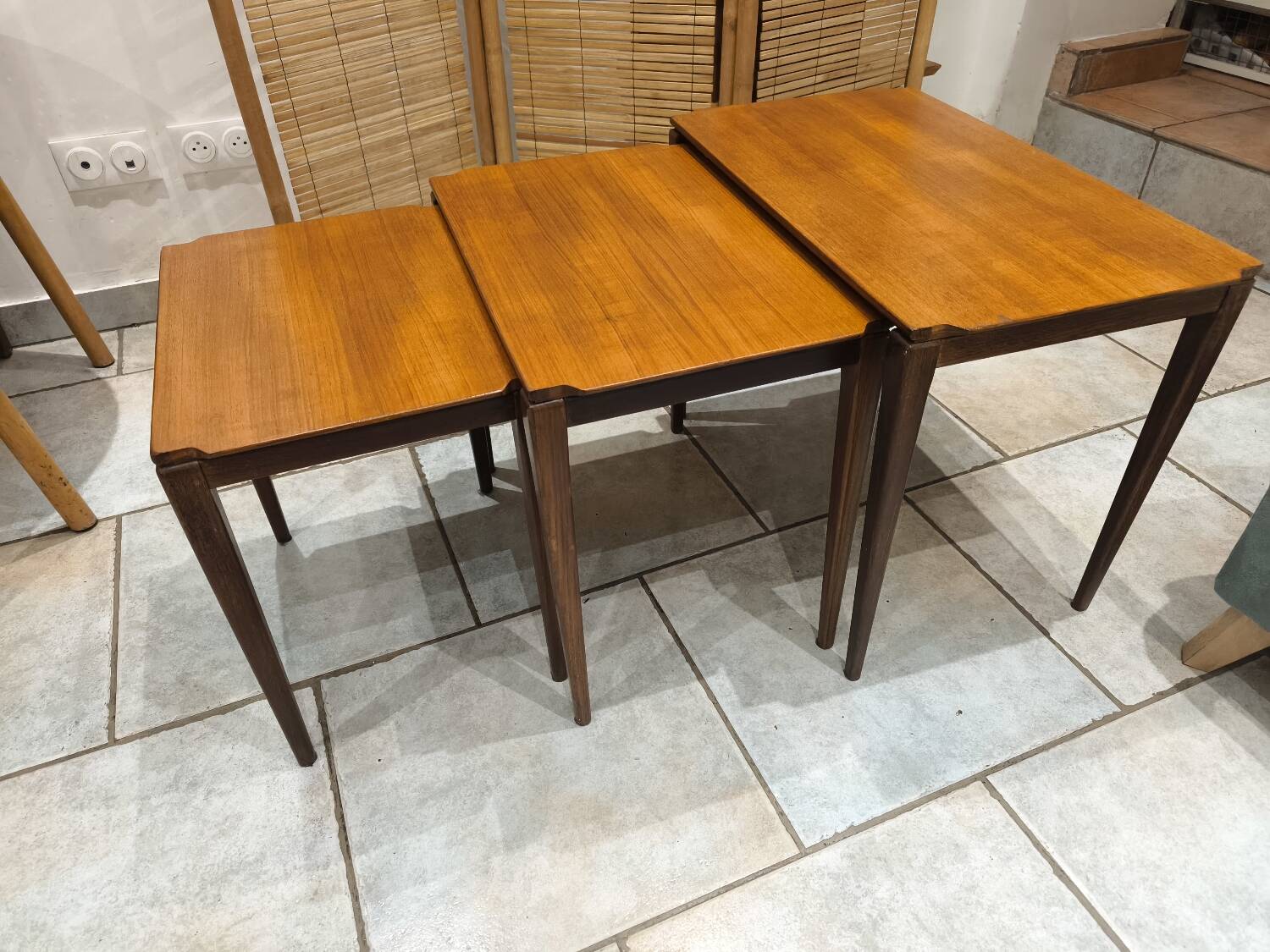 Vintage Scandinavian nesting coffee table in solid teak