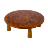 Round parquet coffee table with conical legs, spain