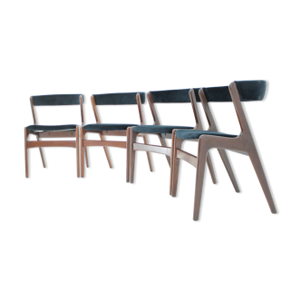 1960s Danish Teak Dining Chairs in Black Velvet