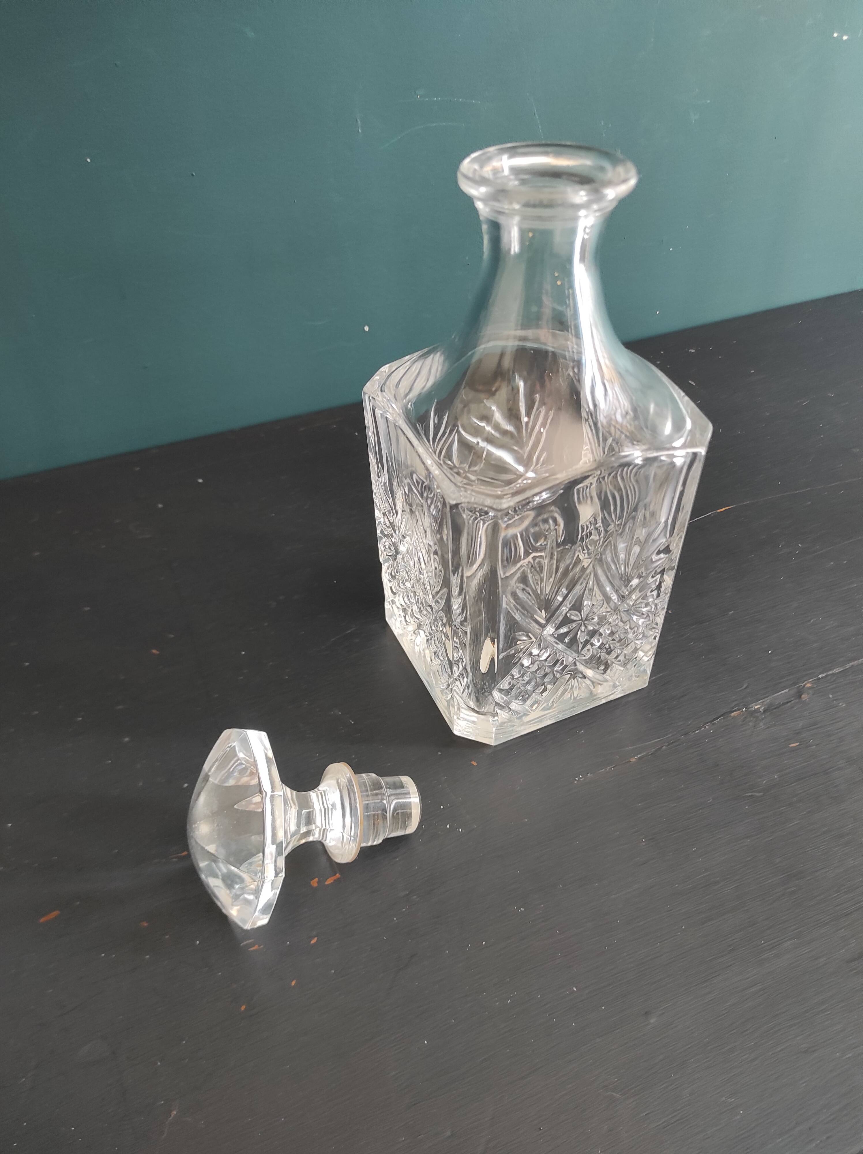 Vintage French cut glass whiskey bottle, cristal D'Arques